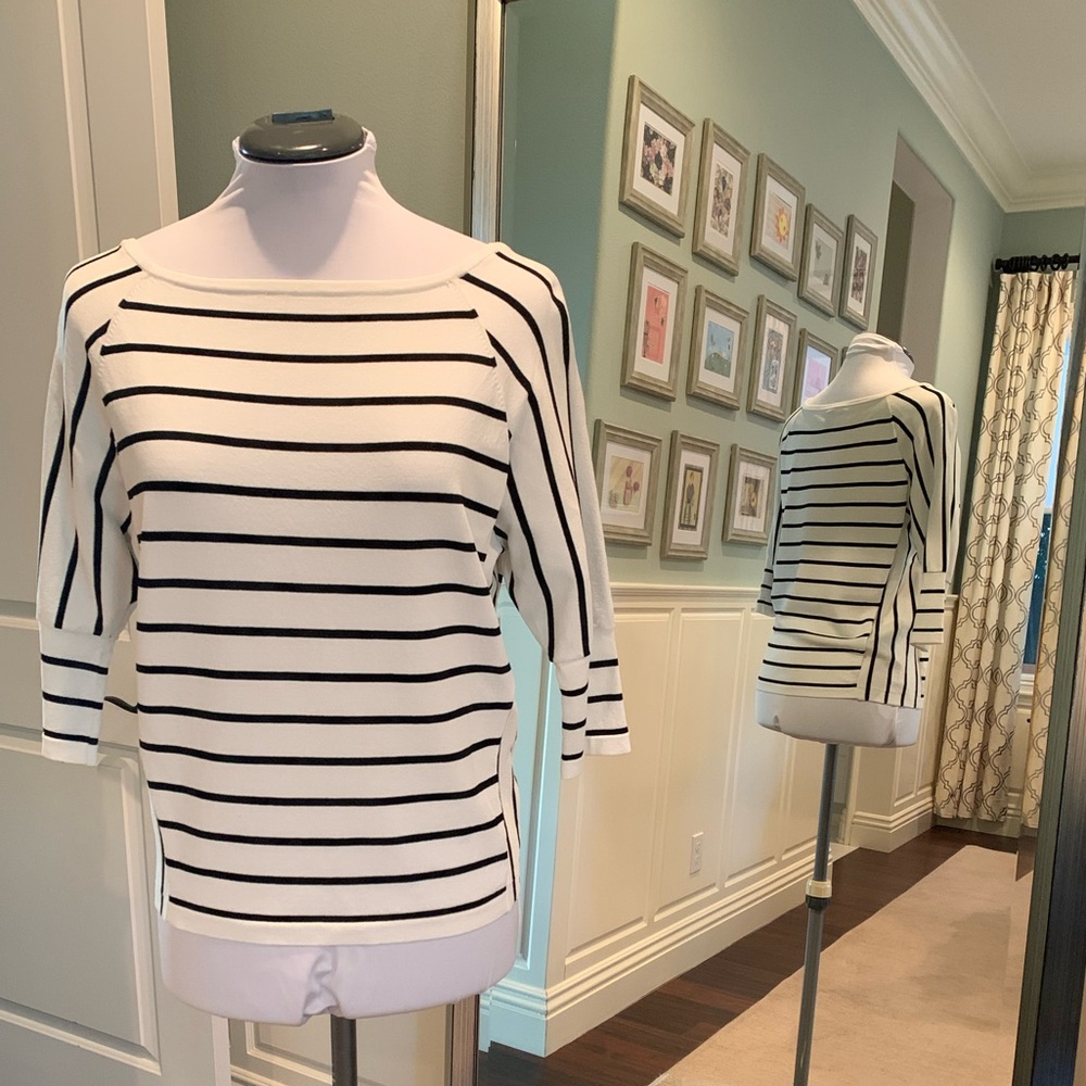 White House Black Market Monochrome Striped Blouse